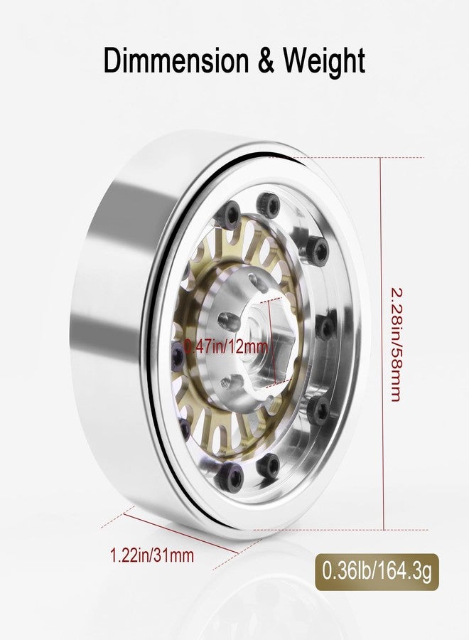 GIXCEL 1.9 Beadlock Wheel Rim, Aluminum Negative Offset 10.5mm 164g Super Heavy Deep Dish Wheels for 1/10 RC Crawler SCX10 TRX4 TRX6 VS4-10 GEN7 GEN8 Upgrade Parts, 4PCS (Desert Titanium) - Image 4